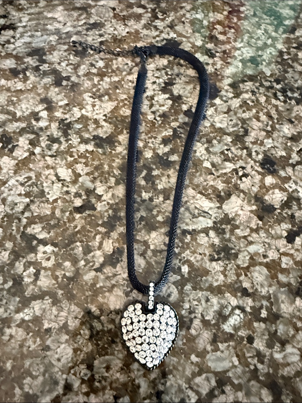 Crystal Heart Pendant Necklace - Black Cord
